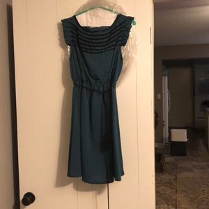 Emerald green Tulle ruffle sleeve, rope tie dress